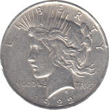 1922 SILVER PEACE DOLLAR USA - SILVER WORLD COINS - Cambridgeshire Coins