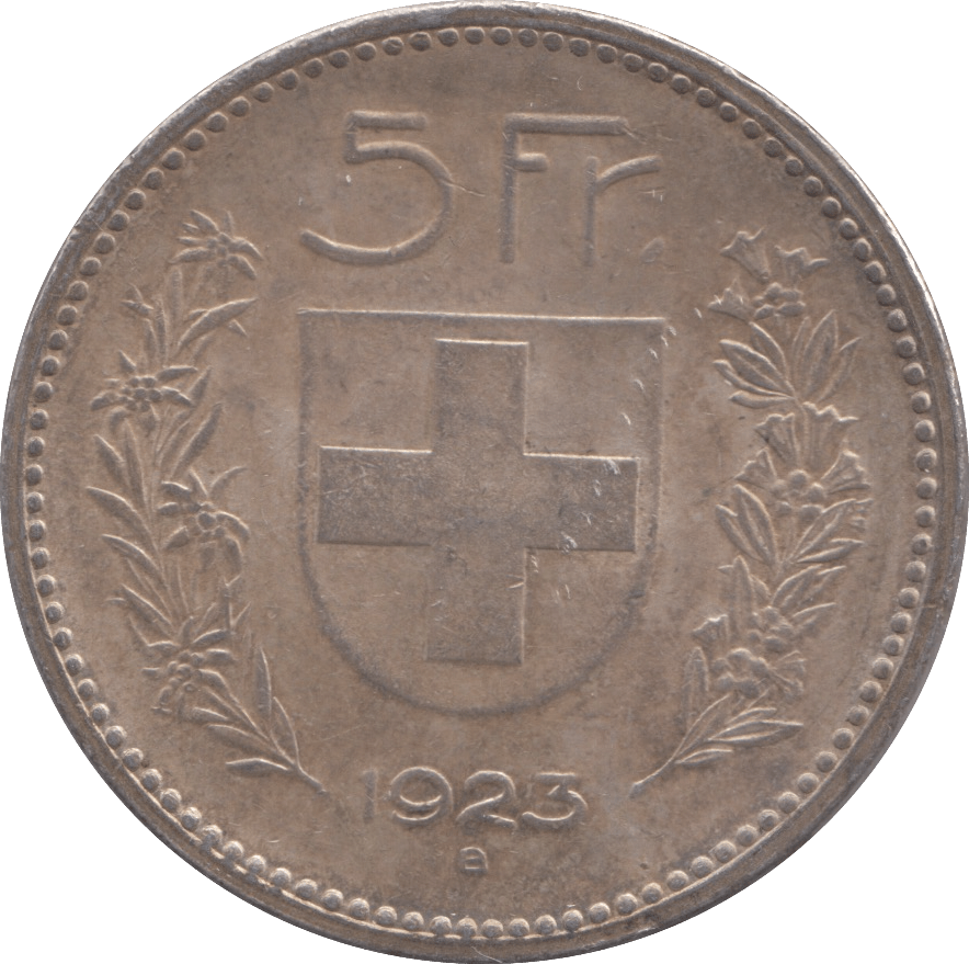 1923 B SILVER 5 FRANCS SWITZERLAND - SILVER WORLD COINS - Cambridgeshire Coins