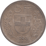 1923 B SILVER 5 FRANCS SWITZERLAND - SILVER WORLD COINS - Cambridgeshire Coins