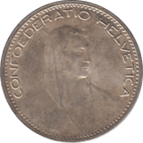 1923 B SILVER 5 FRANCS SWITZERLAND - SILVER WORLD COINS - Cambridgeshire Coins