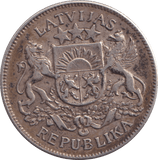 1923 SILVER TWO LATI LATVIA - SILVER WORLD COINS - Cambridgeshire Coins
