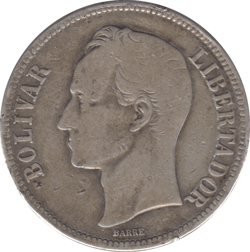 1924 SILVER 5 BOLIVIARS VENEZUELA - SILVER WORLD COINS - Cambridgeshire Coins