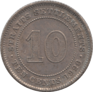 1926 TEN CENTS STRAIT SETTLEMENTS - SILVER WORLD COINS - Cambridgeshire Coins