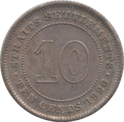1926 TEN CENTS STRAIT SETTLEMENTS - SILVER WORLD COINS - Cambridgeshire Coins