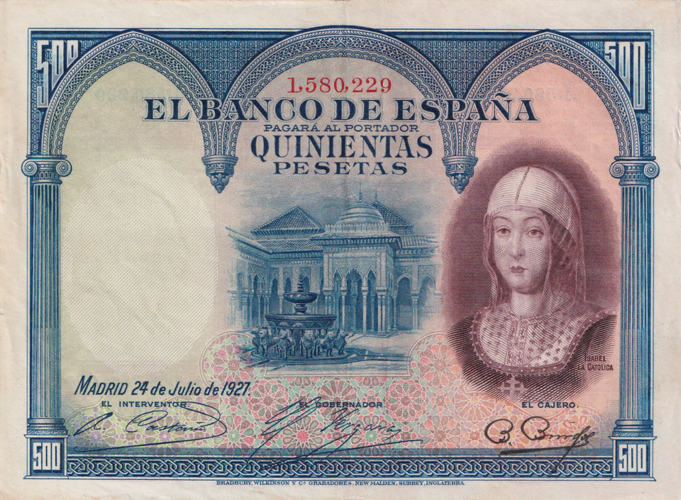 1927 500 PESTAS BANKNOTE SPAIN REF-1614 - WORLD BANKNOTES - Cambridgeshire Coins