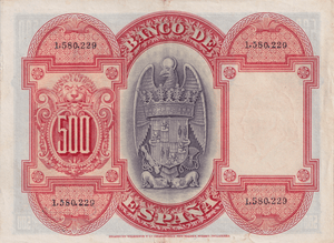 1927 500 PESTAS BANKNOTE SPAIN REF-1614 - WORLD BANKNOTES - Cambridgeshire Coins