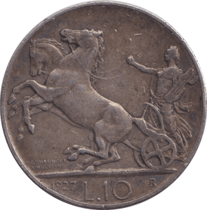 1927 SILVER 10 LIRA ITALY - SILVER WORLD COINS - Cambridgeshire Coins