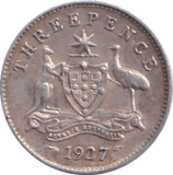 1927 SILVER THREEPENCE AUSTRALIA - SILVER WORLD COINS - Cambridgeshire Coins