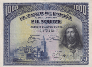 1928 1000 PESTAS BANKNOTE SPAIN REF-1617 - WORLD BANKNOTES - Cambridgeshire Coins