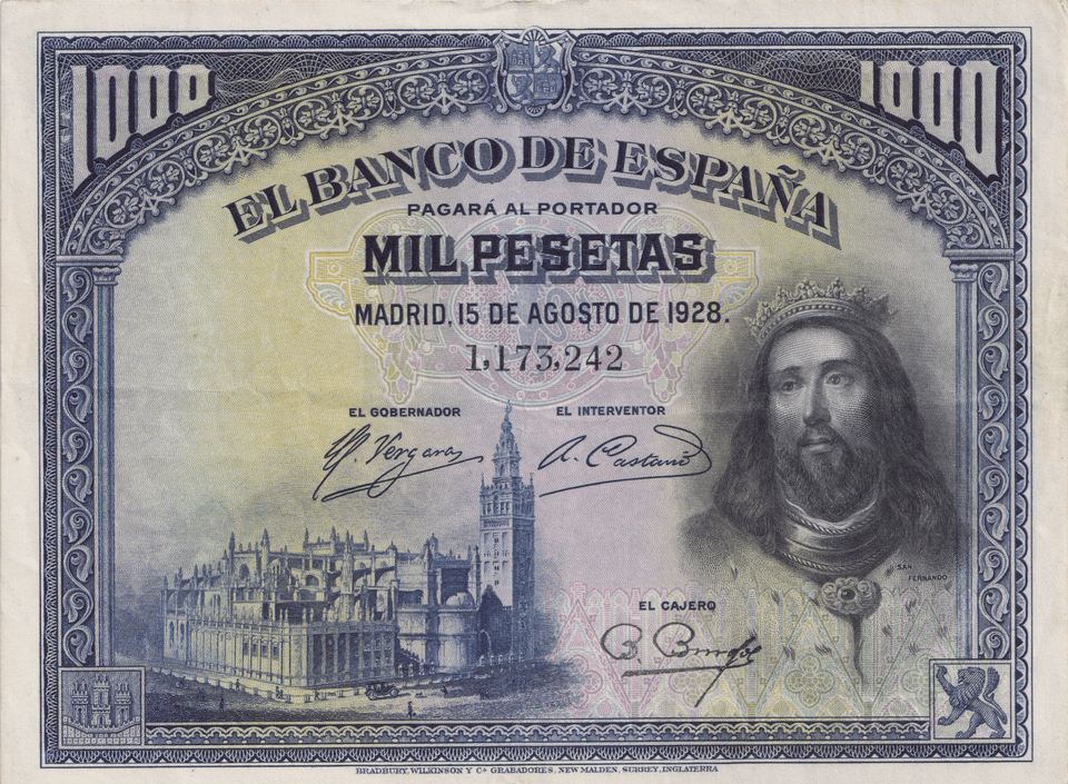 1928 1000 PESTAS BANKNOTE SPAIN REF-1617 - WORLD BANKNOTES - Cambridgeshire Coins