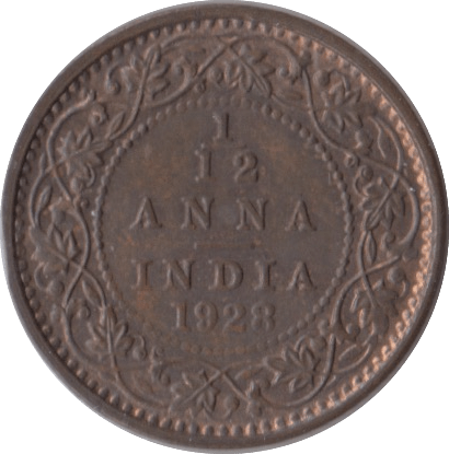 1928 1/12 ANNA INDIA - WORLD COINS - Cambridgeshire Coins