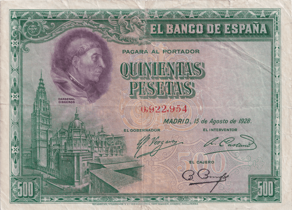 1928 500 PESTAS BANKNOTE SPAIN REF-1616 - WORLD BANKNOTES - Cambridgeshire Coins