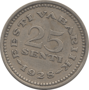 1928 ESTONIA 25 SENTI - WORLD COINS - Cambridgeshire Coins