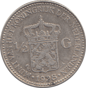 1928 NETHERLANDS HALF GULDEN - WORLD COINS - Cambridgeshire Coins