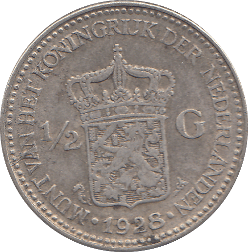 1928 NETHERLANDS HALF GULDEN - WORLD COINS - Cambridgeshire Coins
