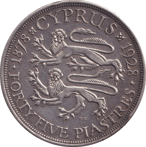 1928 SILVER 45 PIASTRES CYPRUS - SILVER WORLD COINS - Cambridgeshire Coins