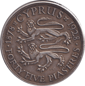 1928 SILVER CYPRUS 45 PIASTRES - SILVER WORLD COINS - Cambridgeshire Coins