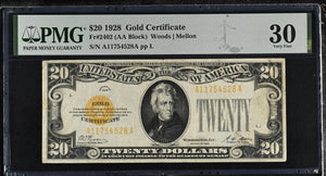 1928 UNITED STATES TWENTY DOLLAR FR2402 PMG 30 VERY FINE - PMG CERTIFIED WORLD BANKNOTES - Cambridgeshire Coins