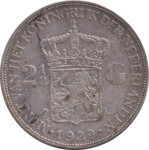 1929 SILVER 2 1/2 GULDEN NETHERLANDS - SILVER WORLD COINS - Cambridgeshire Coins