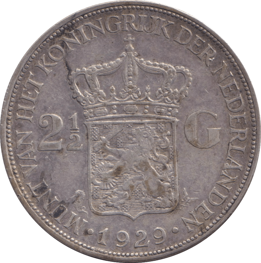1929 SILVER 2 1/2 GULDEN NETHERLANDS - SILVER WORLD COINS - Cambridgeshire Coins
