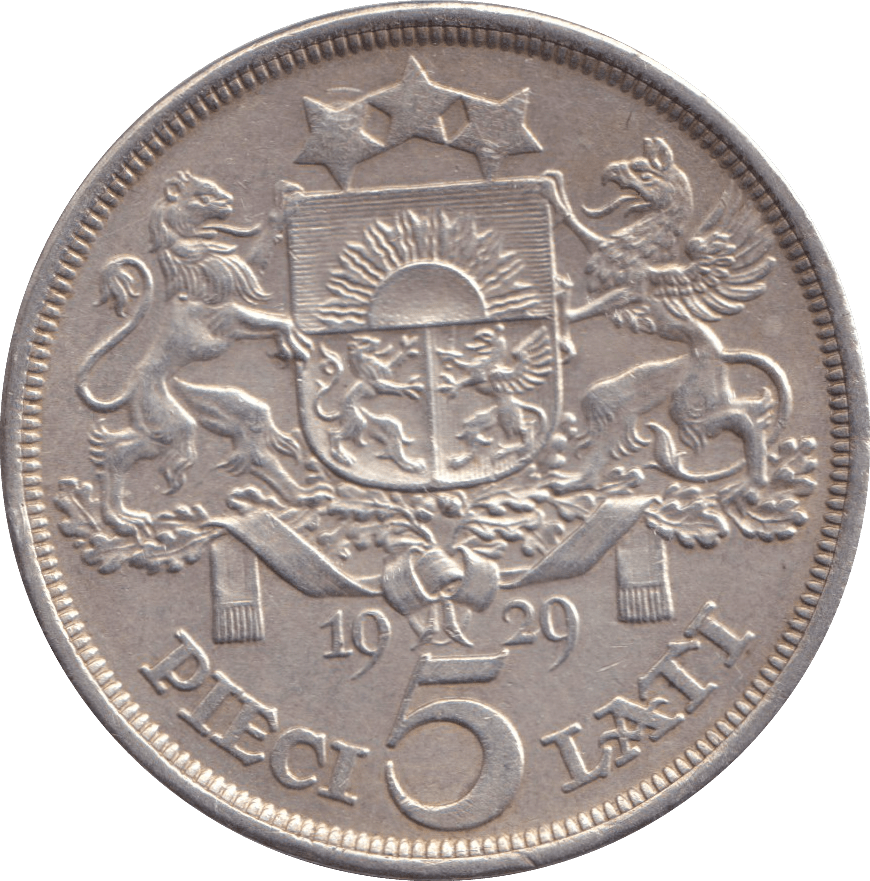 1929 SILVER 5 LATI LATVIA - SILVER WORLD COINS - Cambridgeshire Coins