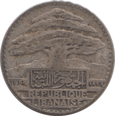 1929 SILVER 50 PIASTRES LEBANON - SILVER WORLD COINS - Cambridgeshire Coins