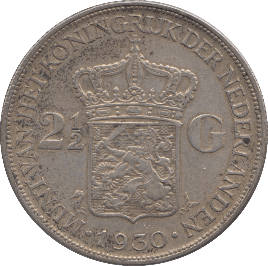 1930 SILVER 2 1/2 GUILDER NETHERLANDS - SILVER WORLD COINS - Cambridgeshire Coins