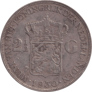 1930 SILVER 2 1/2 GULDEN NETHERLANDS - SILVER WORLD COINS - Cambridgeshire Coins