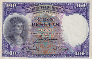1931 100 PESTAS BANKNOTE SPAIN REF-1641 - WORLD BANKNOTES - Cambridgeshire Coins