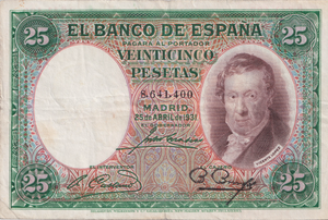 1931 25 PESTAS BANKNOTE SPAIN REF-1654 - WORLD BANKNOTES - Cambridgeshire Coins