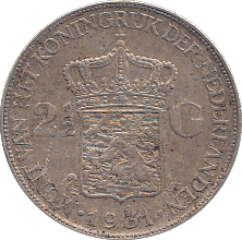 1931 SILVER 2 1/2 GULDEN NETHERLAND - SILVER WORLD COINS - Cambridgeshire Coins