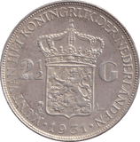 1931 SILVER 2 1/2 GULDEN NETHERLANDS - SILVER WORLD COINS - Cambridgeshire Coins
