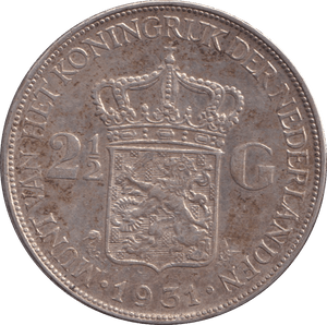 1931 SILVER 2 1/2 GULDEN NETHERLANDS - SILVER WORLD COINS - Cambridgeshire Coins