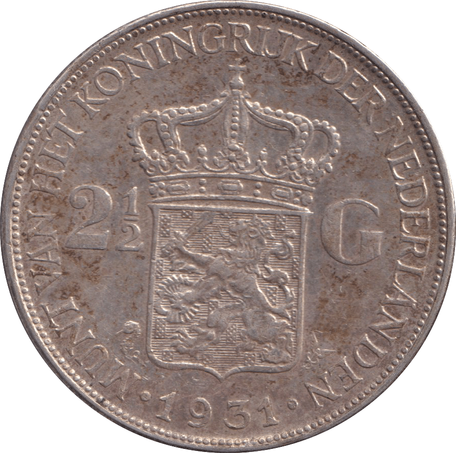 1931 SILVER 2 1/2 GULDEN NETHERLANDS - SILVER WORLD COINS - Cambridgeshire Coins
