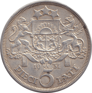1931 SILVER 5 LATI LATVIA - SILVER WORLD COINS - Cambridgeshire Coins