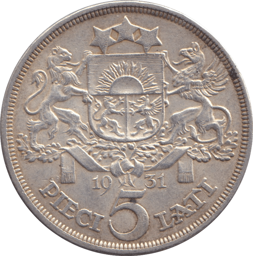 1931 SILVER 5 LATI LATVIA - SILVER WORLD COINS - Cambridgeshire Coins
