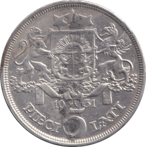 1931 SILVER FIVE LATI LATVIA - SILVER WORLD COINS - Cambridgeshire Coins