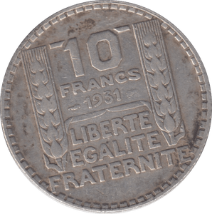 1931 SILVER FRANCE 10 FRANC - SILVER WORLD COINS - Cambridgeshire Coins