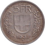 1931 SWITZERLAND 5 FRANC - WORLD COINS - Cambridgeshire Coins