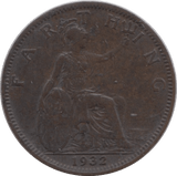 1932 FARTHING ( GVF ) - Farthing - Cambridgeshire Coins
