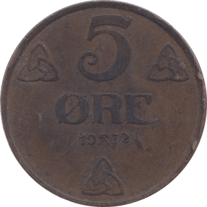1932 NORWAY 5 ORE - WORLD COINS - Cambridgeshire Coins