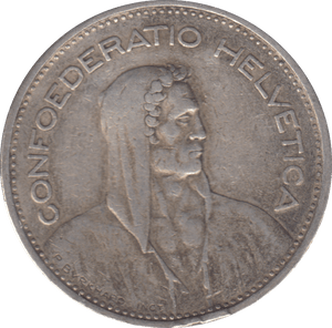 1932 SILVER 5 FRANC SWITZERLAND - SILVER WORLD COINS - Cambridgeshire Coins