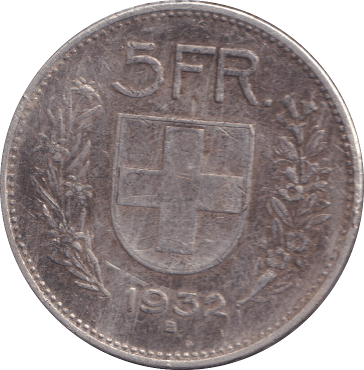 1932 SILVER 5 FRANCS SWITZERLAND - WORLD COINS - Cambridgeshire Coins