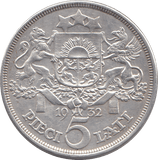 1932 SILVER FIVE LATI LATVIA - SILVER WORLD COINS - Cambridgeshire Coins