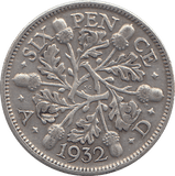 1932 SIXPENCE (VF) - WORLD COINS - Cambridgeshire Coins
