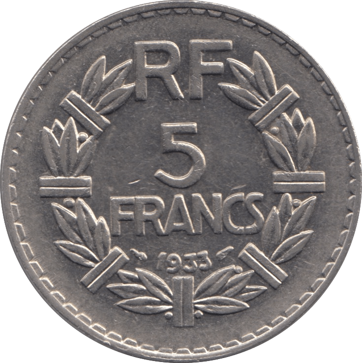 1933 5 FRANCS FRANCE - WORLD COINS - Cambridgeshire Coins