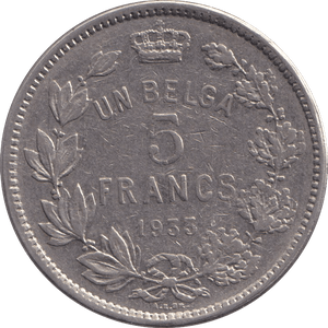 1933 FIVE FRANK BELGIUM - WORLD COINS - Cambridgeshire Coins