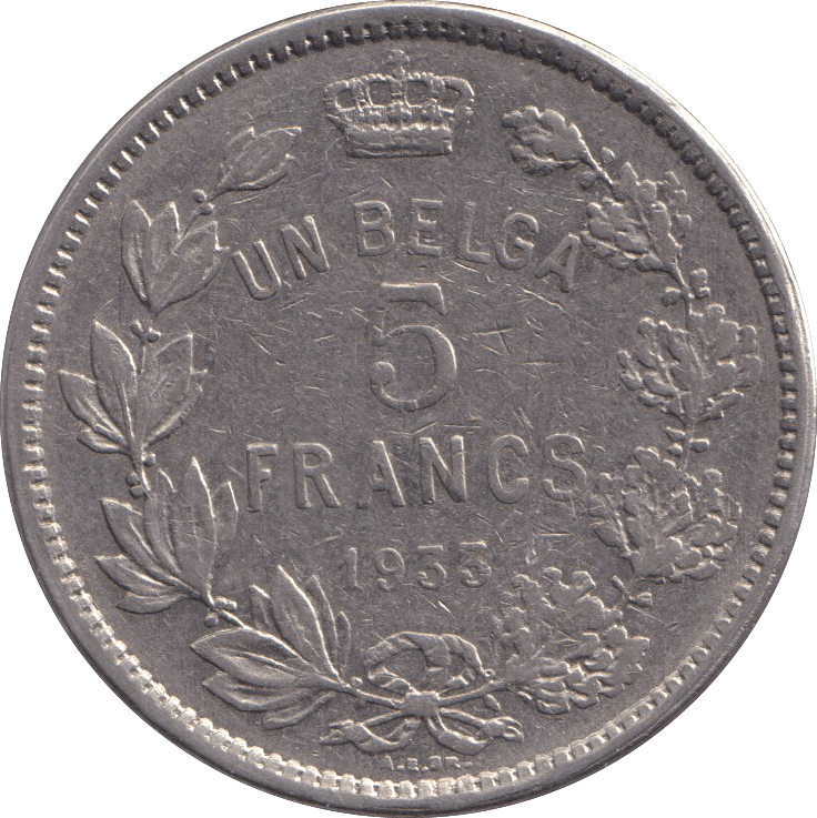 1933 FIVE FRANK BELGIUM - WORLD COINS - Cambridgeshire Coins