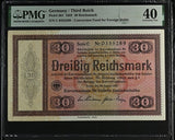 1933 GERMANY THIRD REICH 30 REICHSMARK CONVERSION FUND FOR, FOREIGN DEBTS GER201 C 0355289 ( PMG ) XF 40 - PMG WORLD BANKNOTES - Cambridgeshire Coins