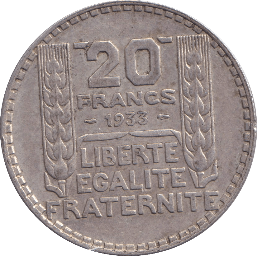 1933 SILVER 20 FRANC FRANCE - SILVER WORLD COINS - Cambridgeshire Coins
